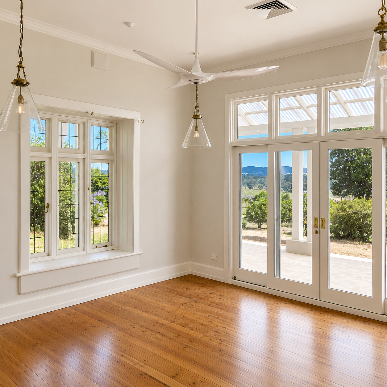 Light-filled living room, bedroom showcasing heritage restoration at Dalriada farmhouse
