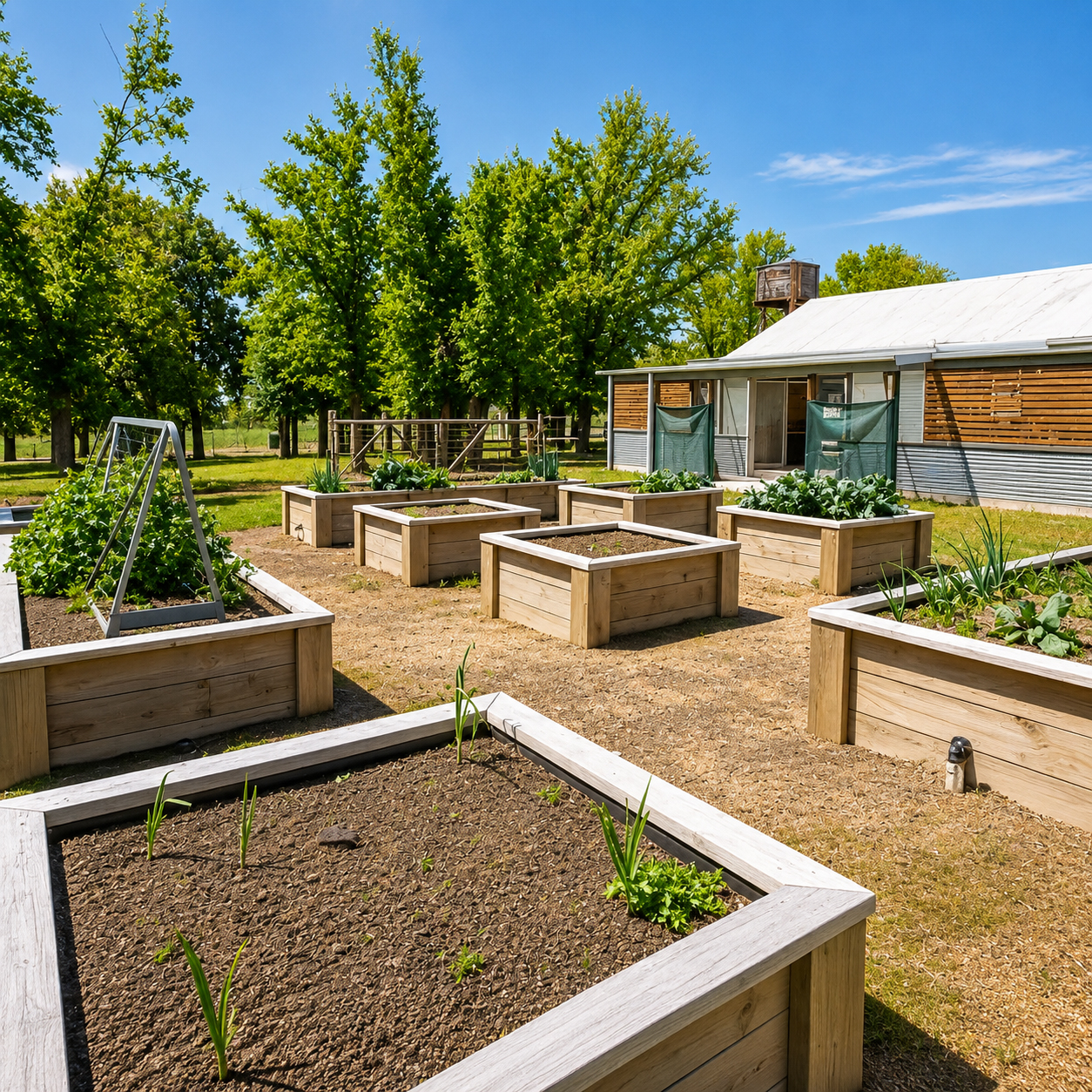 Raised vegetable gardens built during the Dalriada rural property renovation