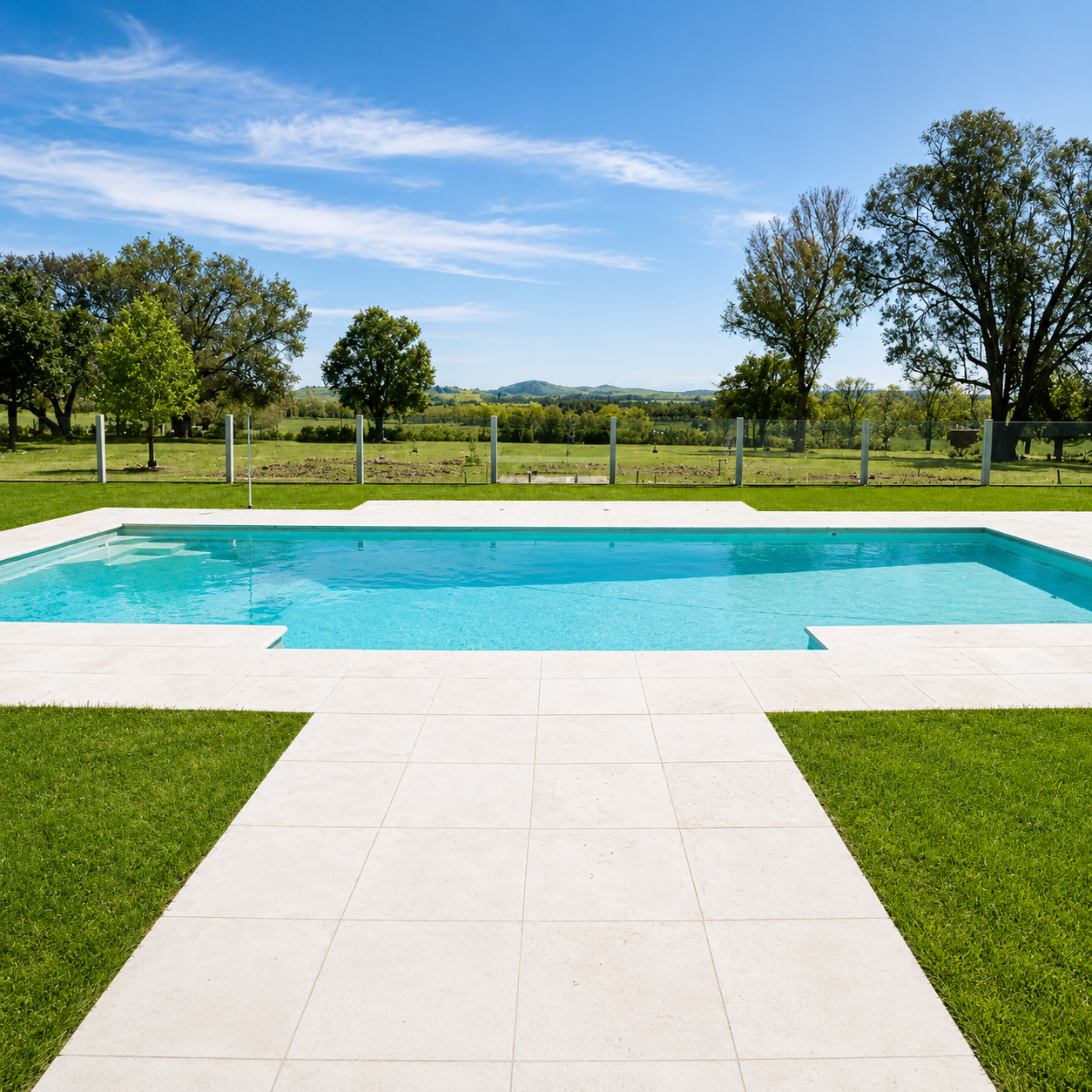 Swimming pool with rural views at the completed Dalriada farmhouse renovation