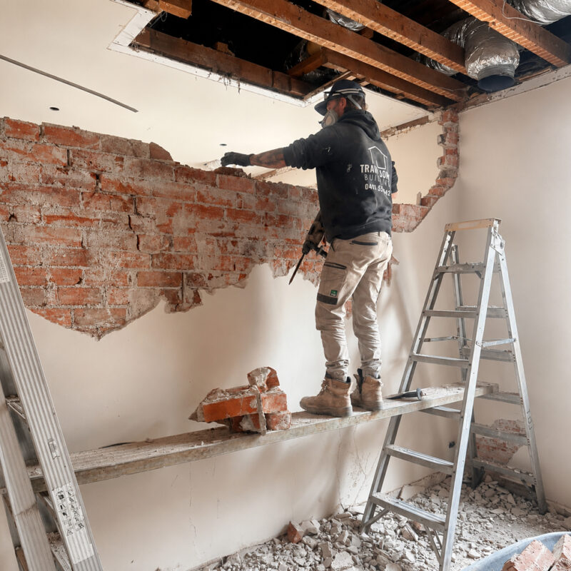 Travis Jones Building completing an internal brick wall demolition during a residential renovation in Albury-Wodonga