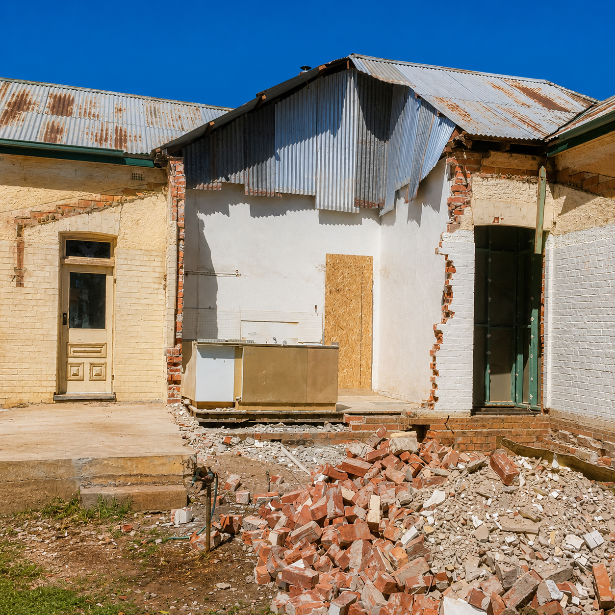 Heritage farmhouse demolition and preparation works before extension construction