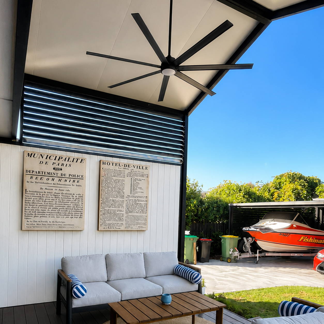 Covered alfresco patio renovation with timber ceiling