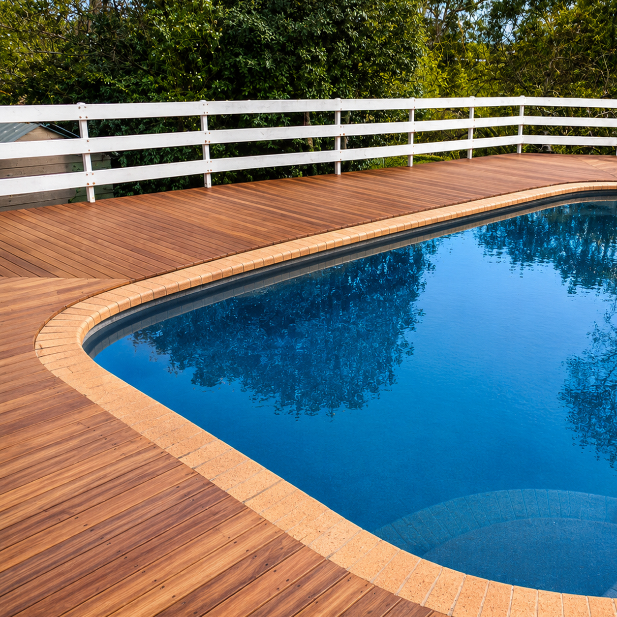 Timber decking renovation around backyard swimming pool