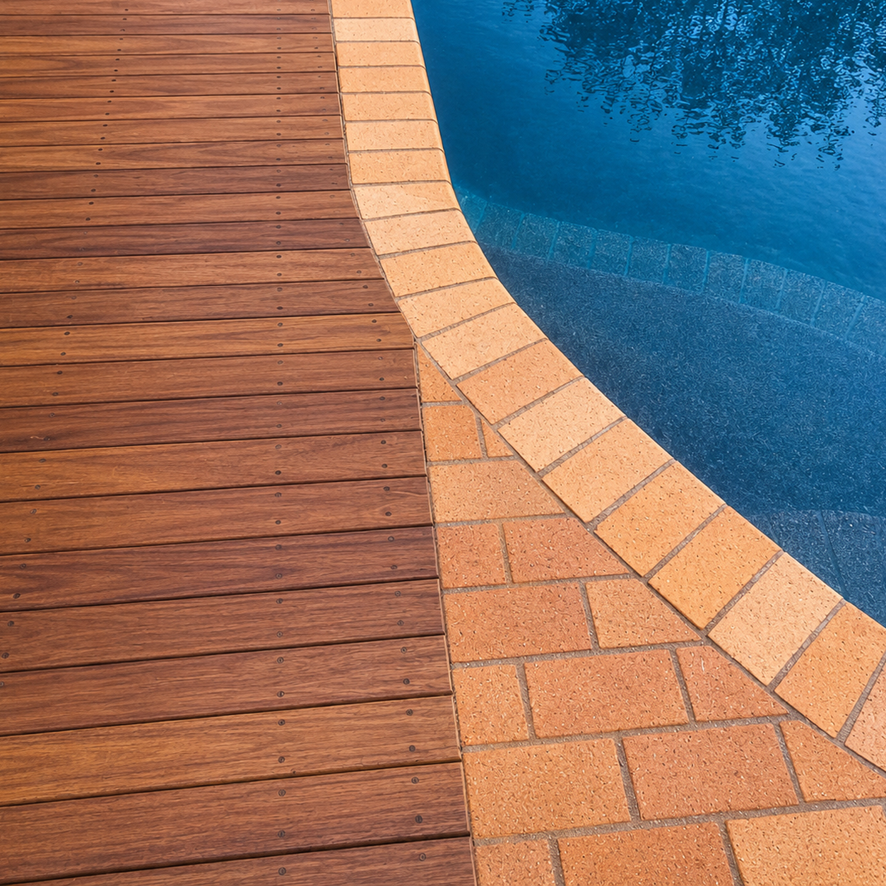 Timber pool deck renovation surrounding swimming pool