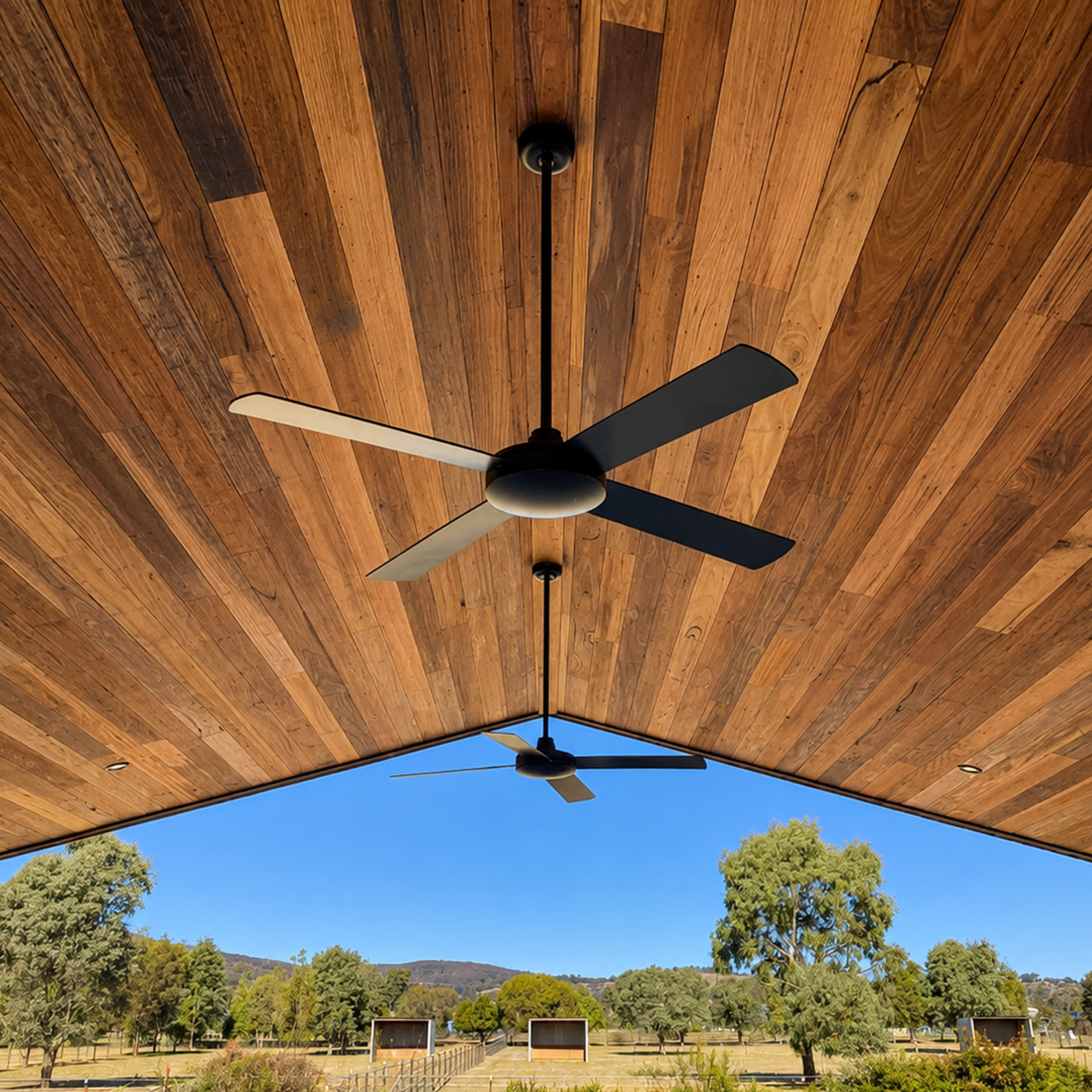 Timber lined alfresco ceiling with outdoor entertaining area