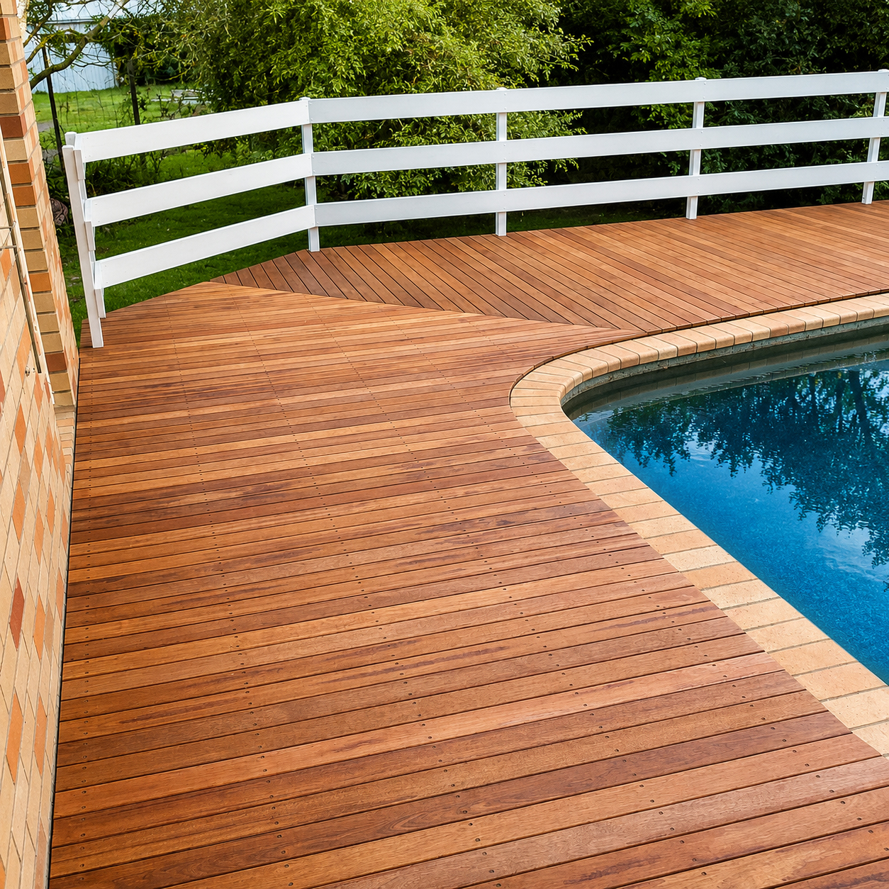 Custom timber pool deck construction completed by Travis Jones Building