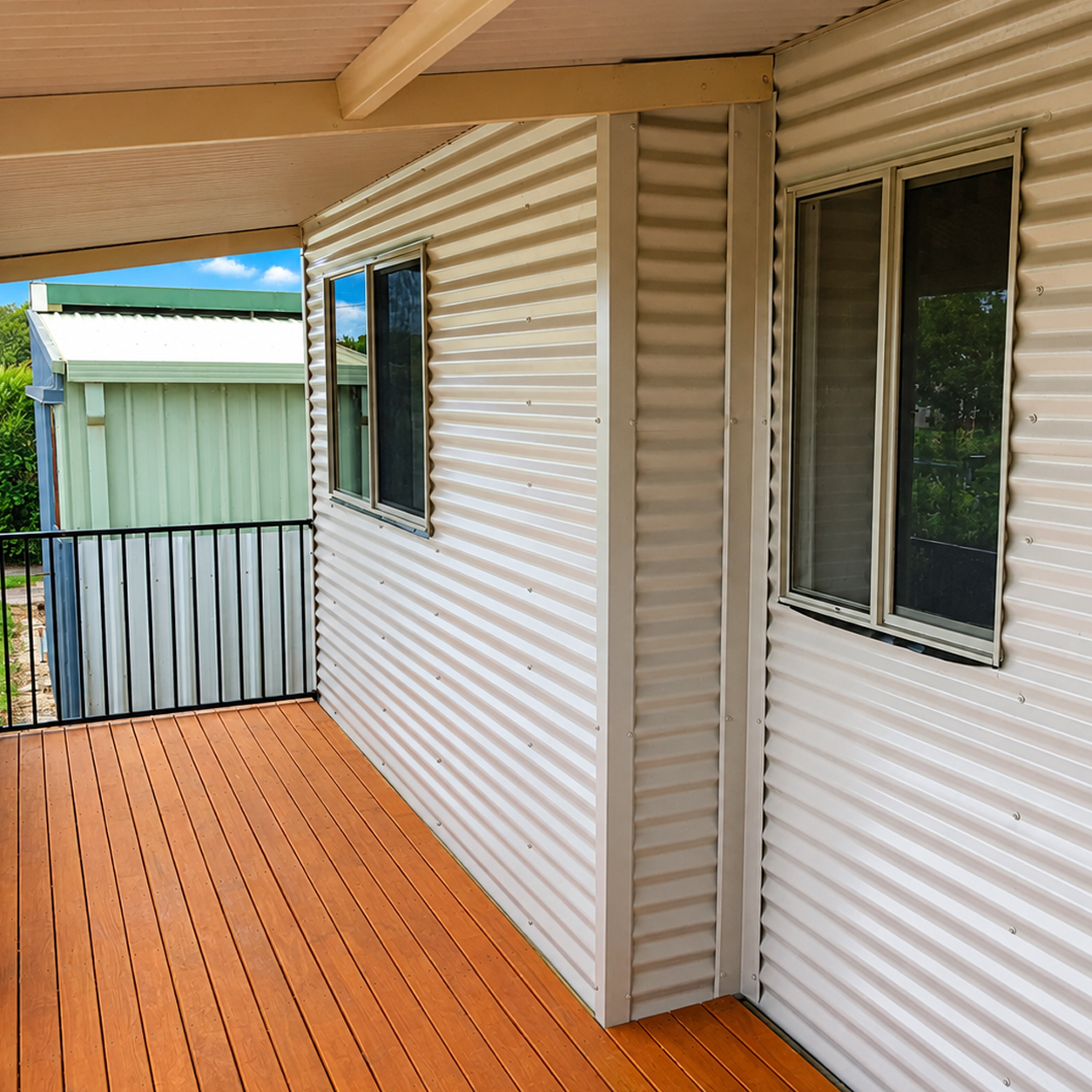 Timber verandah renovation with covered outdoor entry and colorbond cladding